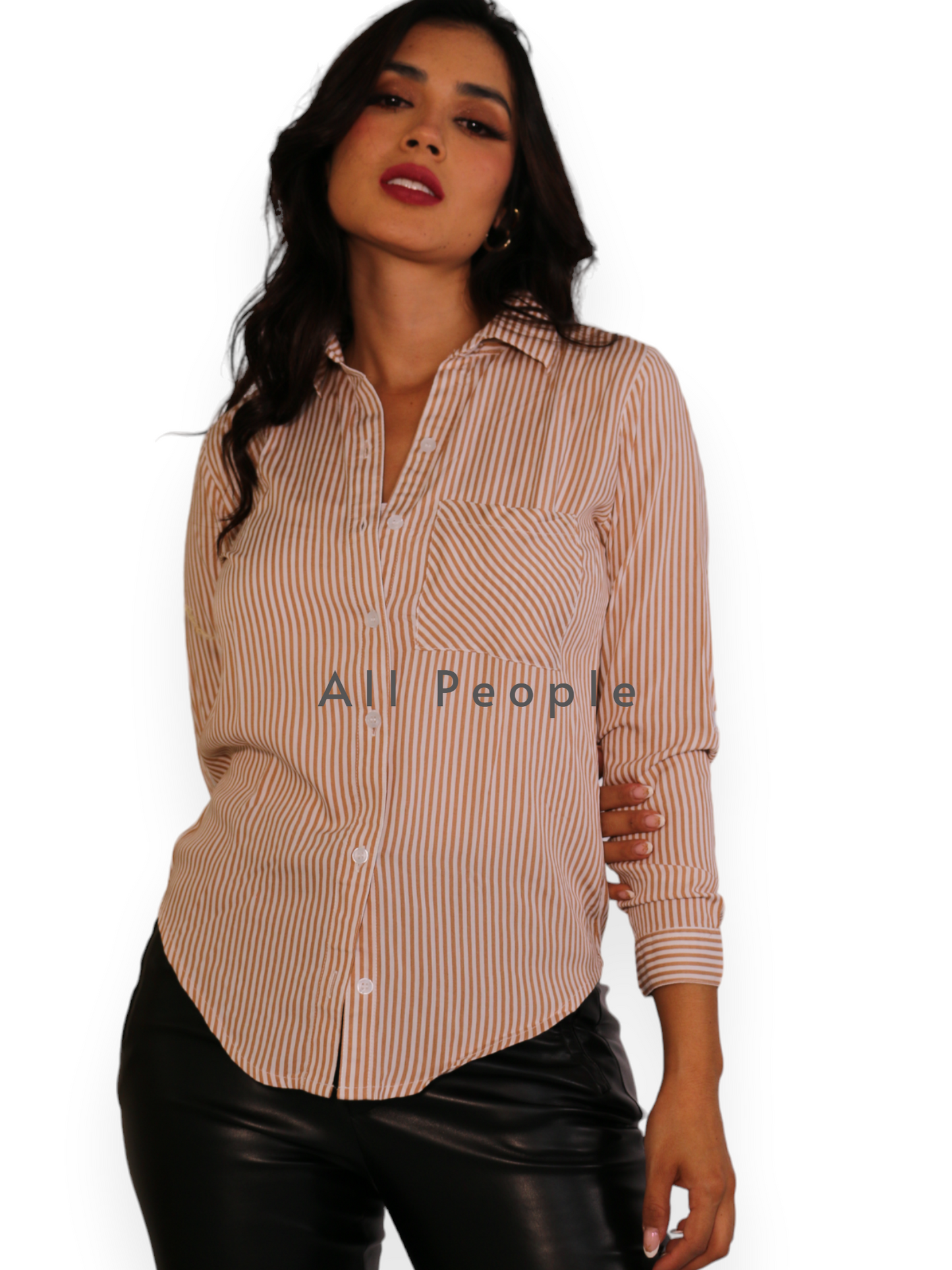 Camisa Dama Rayas Beige