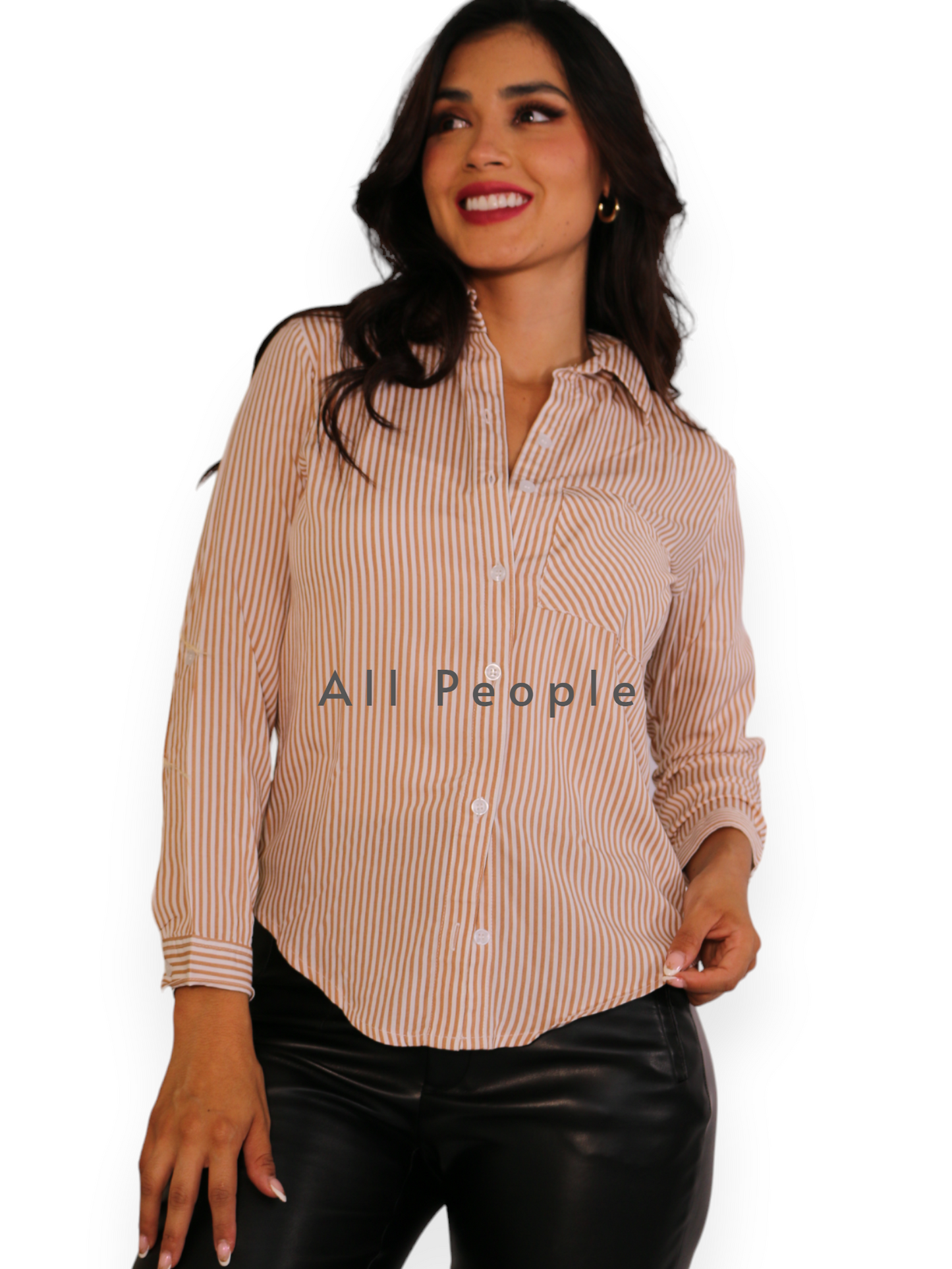 Camisa Dama Rayas Beige