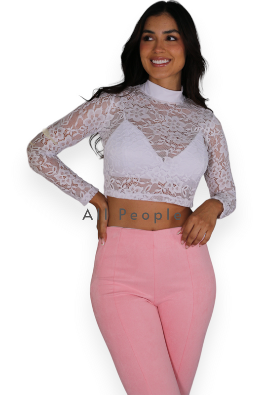 Blusa Cuello Tortuga Blonda Blanco